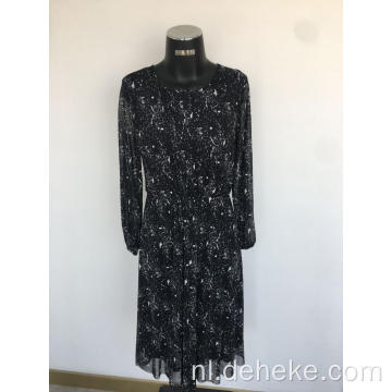 Klassieke zwart gebreide print lange jurk